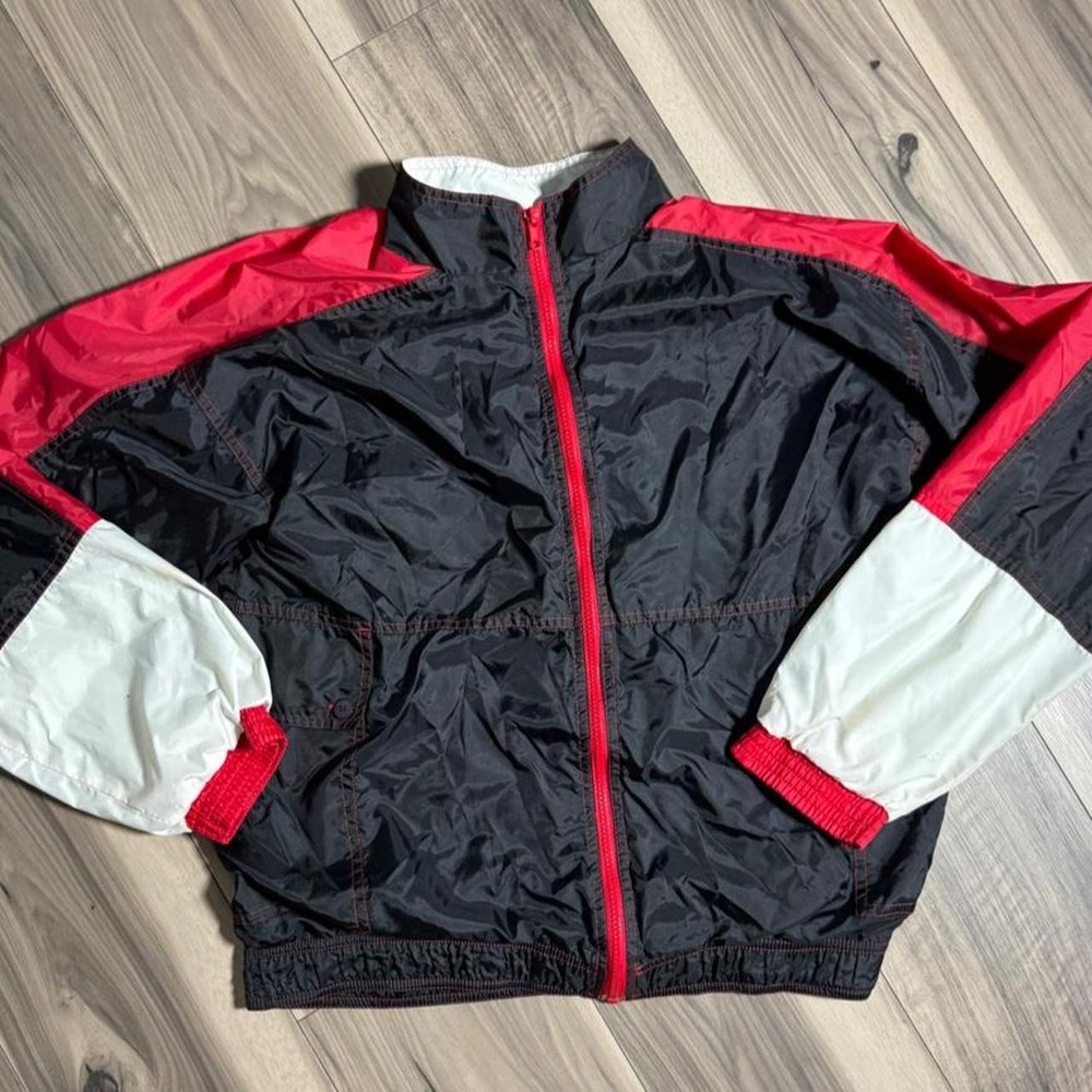 Athletech black, white, and red nylon windbreaker jacket